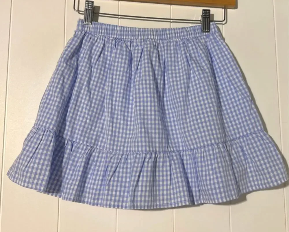 GAP Kids Blue White Gingham Tiered Ruffle Mini Skirt Girls Size Medium